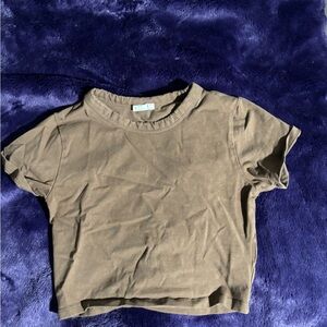 Garage Tan & Blue Short Sleeve Crop Top